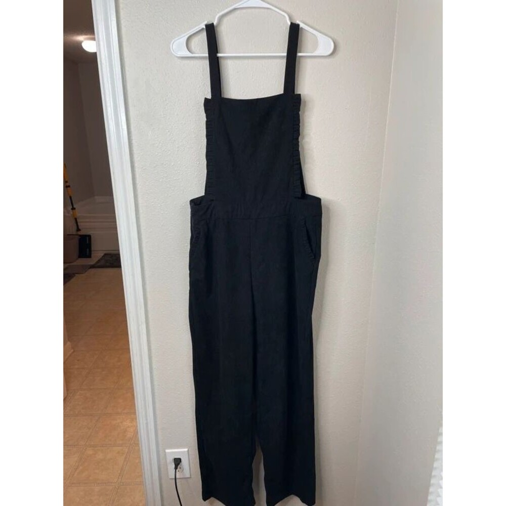 Black Corduroy Ruffle Bib Overalls Jumpsuit Size Large Cottagecore